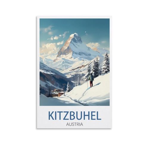 PuPLuM Kitzbuhel Österreich Ski Vintage Reiseposter Landschaft 20 x 30 cm Leinwand Wandkunst Poster für Wohnzimmer Dekor Gemälde für Heimdekoration von PuPLuM