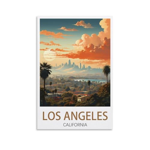 PuPLuM Los Angeles California Vintage-Reiseposter, Querformat, 50 x 75 cm, Leinwand-Kunst-Poster für Wohnzimmer, Dekoration, Gemälde für Heimdekoration von PuPLuM
