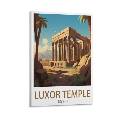 PuPLuM Luxor Tempel Ägypten Vintage Reiseposter Landschaft 40 x 60 cm Leinwand Wandkunst Poster für Wohnzimmer Dekor Gemälde für Heimdekoration von PuPLuM