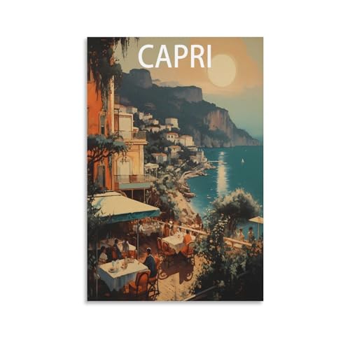 PuPLuM Vintage-Reiseposter Capri, Italien-Küste, Querformat, 50 x 75 cm, Leinwand, Wandkunst, Poster für Wohnzimmer, Dekoration, Gemälde für Heimdekoration von PuPLuM