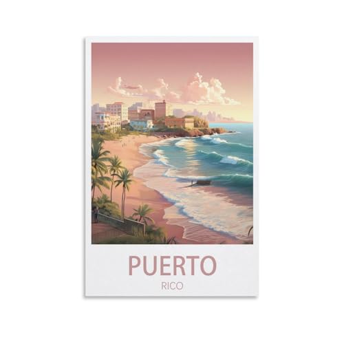 Puerto Rico Vintage-Reiseposter, Querformat, 20 x 30 cm, Leinwand-Kunst-Poster für Wohnzimmer, Dekoration, Gemälde für Heimdekoration von PuPLuM