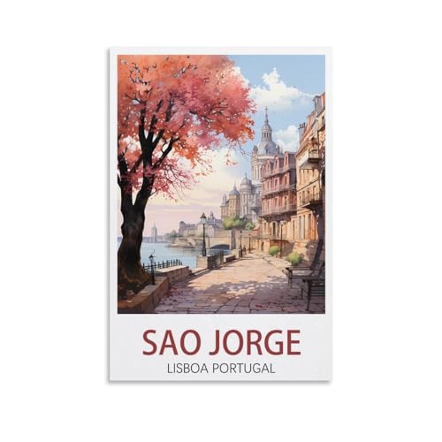 Sao Jorge Castle Lisboa Portugal Vintage-Reiseposter Landschaft, 50 x 75 cm, Leinwand, Wandkunst, Poster für Wohnzimmer, Dekor, Gemälde für Heimdekoration von PuPLuM