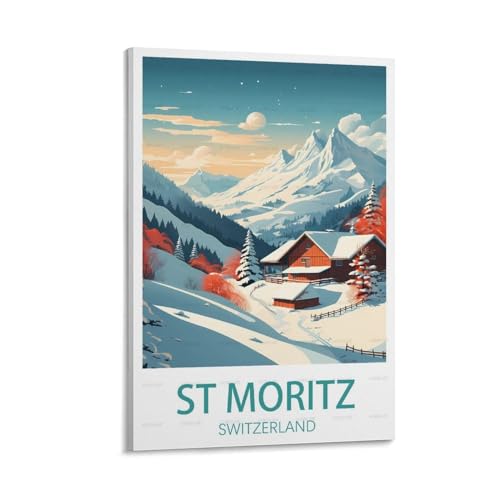 PuPLuM St. Moritz Schweiz Vintage-Reiseposter, 30 x 45 cm, Leinwand, Wandkunst, Poster für Wohnzimmer, Dekoration, Gemälde für Heimdekoration von PuPLuM