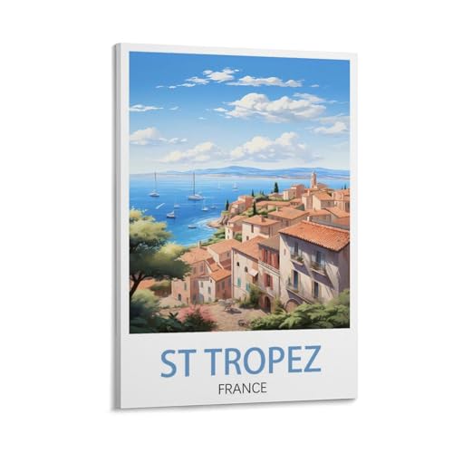 PuPLuM St. Tropez Frankreich, Vintage-Reiseposter, Querformat, 20 x 30 cm, Leinwand-Kunst-Poster für Wohnzimmer, Dekoration, Gemälde für Heimdekoration von PuPLuM