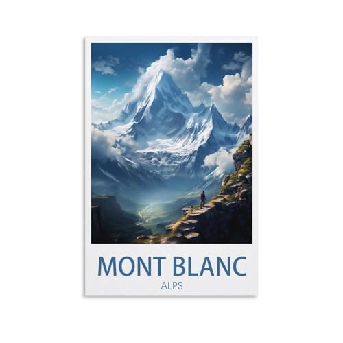 PuPLuM Vintage-Reiseposter Mont Blanc Alpen im Querformat, 60 x 90 cm, Leinwand-Kunst-Poster für Wohnzimmer, Dekoration, Gemälde für Heimdekoration von PuPLuM