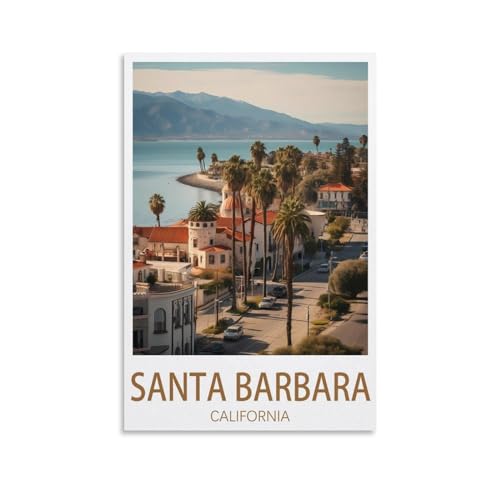 PuPLuM Vintage-Reiseposter Santa Barbara, Kalifornien, Querformat, 20 x 30 cm, Leinwand-Kunst-Poster für Wohnzimmer, Dekoration, Gemälde für Heimdekoration von PuPLuM