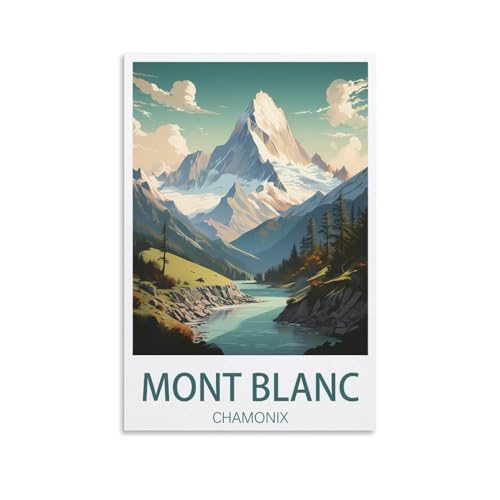 Mont Blanc Chamonix Vintage-Reise-Poster, Landschaft, 40 x 60 cm, Wandkunstdruck, Leinwand-Kunst-Poster, modernes Familienschlafzimmer-Dekor-Poster von PuPLum