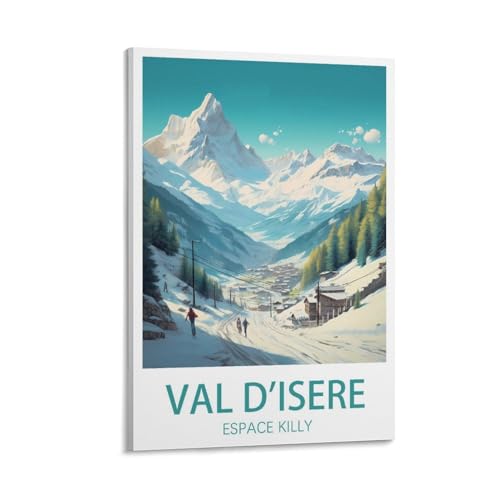 Val D'isere Espace Killy Vintage-Reise-Poster, Landschaft, 30 x 45 cm, Wandkunstdruck, Leinwand-Kunst-Poster, modernes Familienschlafzimmer-Dekor-Poster von PuPLum