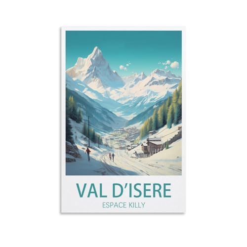 Val D'isere Espace Killy Vintage-Reise-Poster, Landschaft, 30 x 45 cm, Wandkunstdruck, Leinwand-Kunst-Poster, modernes Familienschlafzimmer-Dekor-Poster von PuPLum