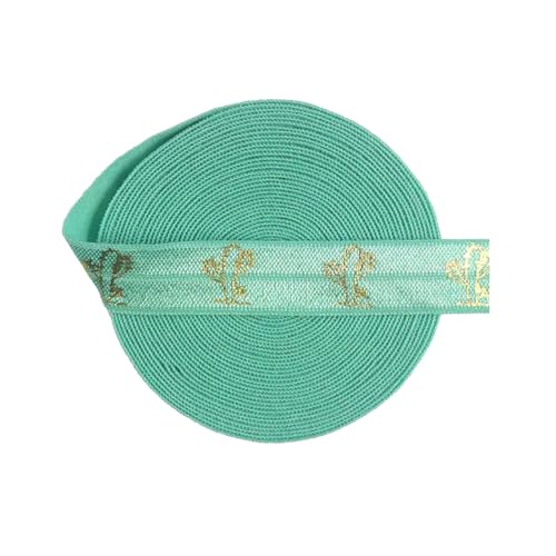 15 mm Gold Lotus Foliendruck Faltgummiband für Stirnband-Nähbesatz, Kleiderdekor,Kaktus-Tropic,100 Yards von Puasny
