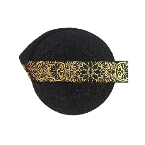 15 mm Gold Lotus Foliendruck Faltgummiband für Stirnband-Nähbesatz, Kleiderdekor,Lotus Vine-Schwarz,5 Yards von Puasny
