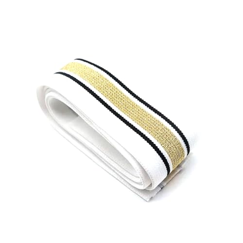 ​​40 mm strukturiertes, gestreiftes Gummiband, flaches Polyester für Rockgürtel, Heimnähzubehör​​,Goldweiß,3 Meter von Puasny