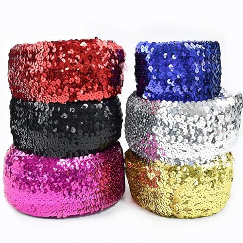 75 mm Pailletten-Spitzenstoff, elastisches Band für Kleidung, Stretch-Besatzband, Partykleider, DIY-Bastelzubehör,Schwarz,2 Meter von Puasny