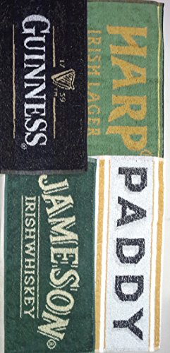 Pub Paraphernalia Set 4 x Cotton Irish Bar Towels Guinness Black Bush Paddy Harp 52x22cm New von Pub Paraphernalia