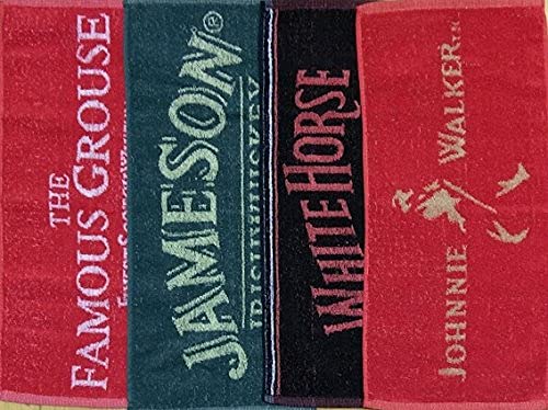 Set 4 x Whisky Cotton Bar Towels Teachers Famous Grouse Black Bush White Horse 52x22cm New von Pub Paraphernalia