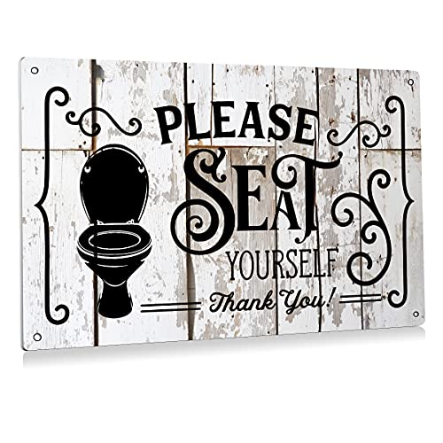 Rustikales Metall-Blechschild mit Aufschrift "Please Seat Yourself", Wanddekoration – Bauernhaus-Badezimmer-Zitat, Spruch, Blechschild für WC, WC, Heimdekoration, Geschenke, 20,3 x 30,5 cm von Pubertee