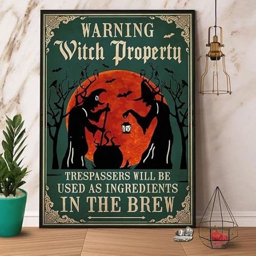 pubertee Metall-Blechschild mit Aufschrift "Warning Witch Property Trespassers Will Be Used As Ingredients In The Brew", Retro-Metall-Blechschild, Vintage-Aluminiumschild für Zuhause, Kaffee pubertee Metall-Blechschild mit Aufschrift "Warning Witch Property Trespassers Will Be Used As Ingredients In The Brew", Retro-Metall-Blechschild, Vintage-Aluminiumschild für Zuhause, Kaffee von Pubertee