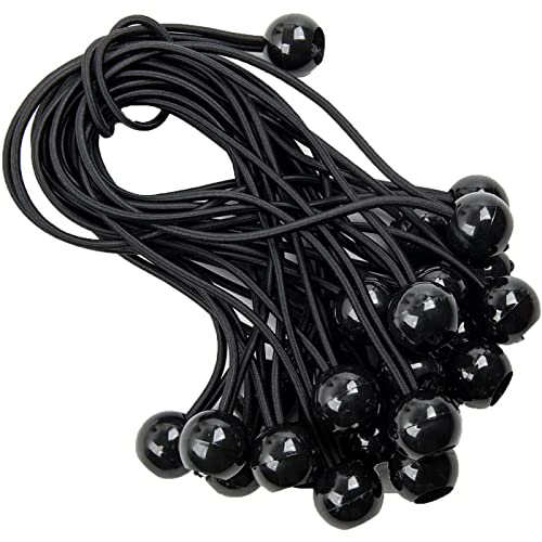 25 Stück Spanngummis Gummiseile mit Kugel 15 cm Elastisches Bindeseil Zeltgummis Gummispanner mit Kugel Expanderschlingen für Banner, Planen, Pavillions, Werbebanner, Zelt (Schwarz) von Pubiao