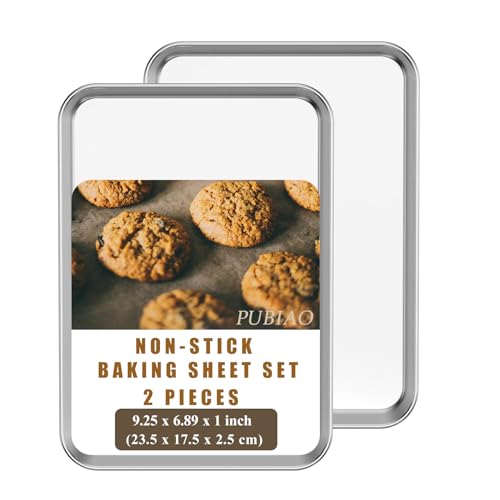 Backblech 2er-Set, Edelstahl Toaster Ofenblech Sets, Backsets mit Rand - Servierpfanne, Ungiftig, Rostfrei, Leicht zu Reinigen und Spülmaschinenfest (23.5x17.5x2.5CM) von Pubiao