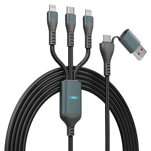 100 W USB-C Multi Schnellladekabel 3M [MFI-zertifiziert] 3-in-2 USB-A/C PD auf Typ C + 2 Lightning-Anschlüsse, USB C Multi Ladekabel, Ladekabel 3 in 1 Schnellladekabel für iPhone 15/Laptop/Android von Pubiohs