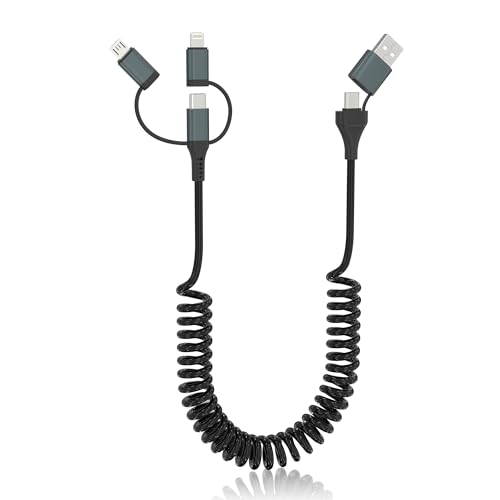 Multi USB C Ladekabel USB auf Lightning und USB C Spiralkabel 2 in 1 Android Auto & Apple Carplay Kabel, Universal Ladekabel 3 in 1 Schnellladekabel mit USB C Lightning Micro für iPhone Galaxy Laptop von Pubiohs