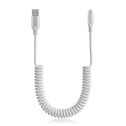 Spiralkabel Lightning Kabel für Apple CarPlay, Kurz USB auf Lightning Kabel Spiral iPhone Auto Ladekabel, für iPhone 14 13 12 11 Pro Max Plus Mini SE XS XR X 8 7 6 5, Weiß von Pubiohs