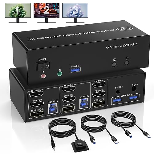 USB 3.0 HDMI + 2 DisplayPort KVM Switch 3 Monitore 2 Computer, 4K@60Hz Triple Monitor KVM Switch 2PC 3 monitore mit 3 USB 3.0 Ports und Audio Mikrofon, Tastatur Maus Umschalter USB 3.0 HDMI + 2 DisplayPort KVM Switch 3 Monitore 2 Computer, 4K@60Hz Triple Monitor KVM Switch 2PC 3 monitore mit 3 USB 3.0 Ports und Audio Mikrofon, Tastatur Maus Umschalter von Pubiohs