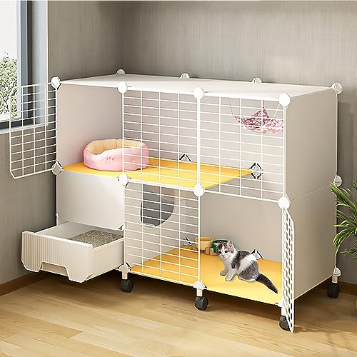 Pucaru 2-stöckiger Katzenkäfig, Katzentoilette Integrierter Katzenzaun, Beweglicher Katzenkäfig mit Rollen, Geeignet für Kleine Haustiere, Katzen und Hunde (Color : Style1, Size : 107x37x76) von Pucaru