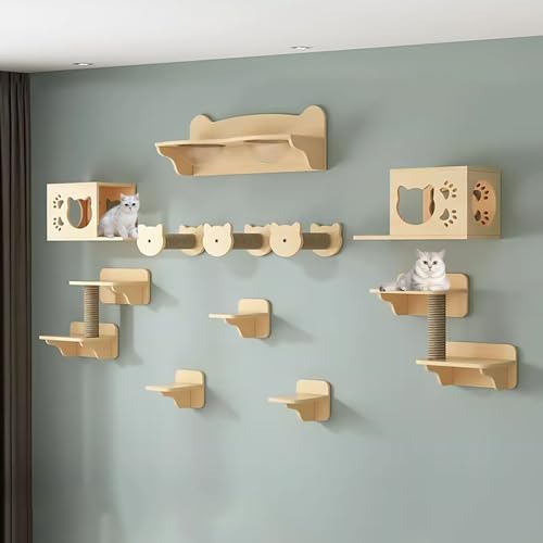 Pucaru Katzen Kletterwand Set, Wandpark für Katzen, DIY-katzenwandparkour, Platzsparend, zum Klettern, Schlafen und Spielen (Color : Style8) von Pucaru