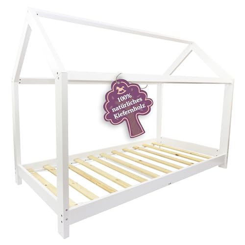 Puckdaddy Finn | Hausbett 200x90 cm | Kinder-Bett aus Holz in Weiß | Bettrahmen im Hausbett-Design | Rolllattenrost | Hochwertiges Kinderzimmer & Jugendbett | für Kinder von 3-16 Jahren von Puckdaddy