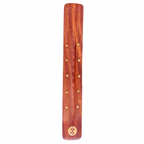 Bauer's Kostbarkeiten Räucherstäbchenhalter Schiffchen Sheeshamholz für Räucherstäbchen Motiv Yin Yang von Puckator
