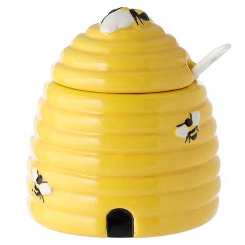 Puckator Honigtopf in Bienenstockform aus Keramik mit Deckel und Löffel, Servierschale von Puckator