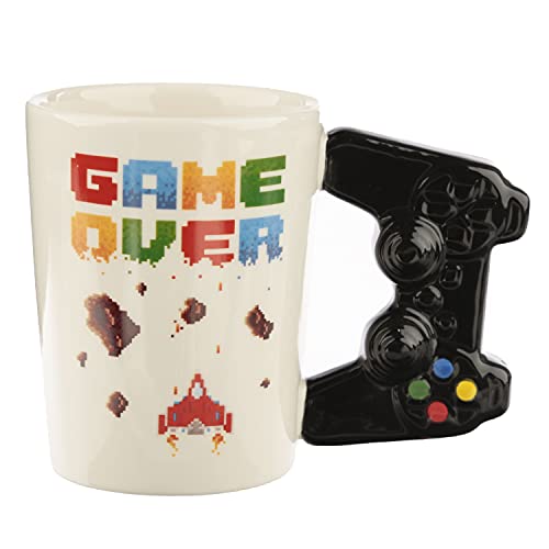 Puckator Game Over mit Controller & Pixel Bild geformter Henkel Tasse aus Dolomit-Keramik von Puckator