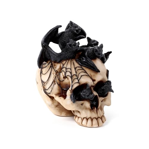 Puckator Dekorativer Totenkopf mit Fledermäusen – Skulptur aus Harz – Figur Gotisches Accessoire für Zuhause und Halloween Puckator Dekorativer Totenkopf mit Fledermäusen – Skulptur aus Harz – Figur Gotisches Accessoire für Zuhause und Halloween von Puckator