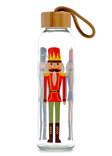 Puckator Flasche aus Glas (Trinkflasche) 500 ml mit Deckel aus Bambus – Weihnachtsknacker Haselnuss von Puckator