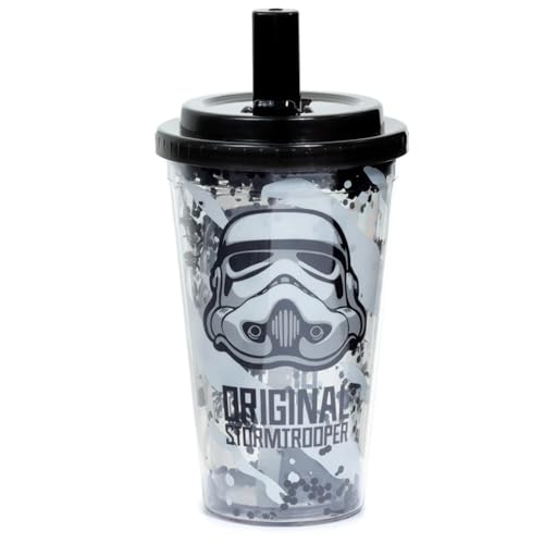 Puckator Glas aus PVC, doppelwandig, verstärkt, 500 ml, mit Strohhalm & Deckel The Original Stormtrooper von Puckator