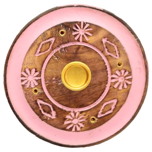 Puckator Mangoholz Rosa gemusterter runder Räucherstäbchenhalter von Puckator