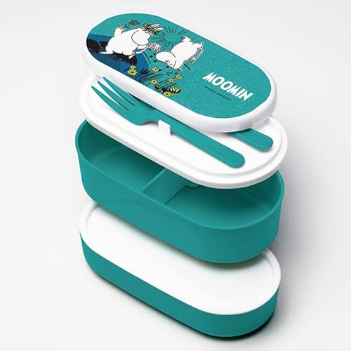 Puckator Mumin, gestapelte Bento-Box – Lunchbox für Erwachsene und Kinder mit Fächern und Gabel & Löffel – Snackbox – Lebensmittelbehälter mit Deckel – stapelbare Snack-Töpfe für Kinder – Meal Prep von Puckator