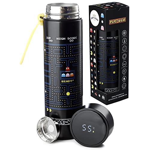 Puckator Pac-Man wiederverwendbare isolierte Edestahl Trinkflasche mit Digital Thermometer 450ml von Puckator