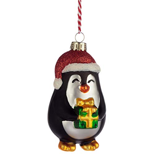 Puckator Penguin mit Geschenk Weihnachtskugel aus Glas von Puckator