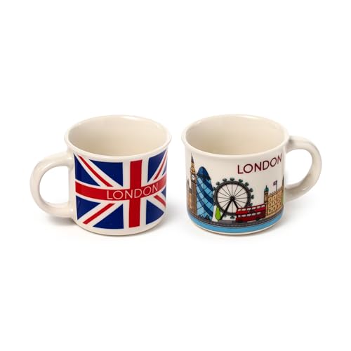 Puckator Set mit 2 Kaffeetassen aus Porzellan – London – Ikone, Großbritannien, mikrowellengeeignet, in Geschenkbox von Puckator