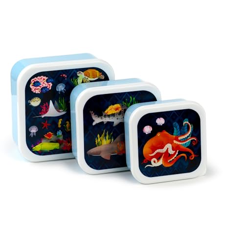 Puckator - Set mit 3 Lebensmittelbehältern für Mittagessen und Snacks M/L/XL - Meerestiere - Marine Kingdom von Puckator