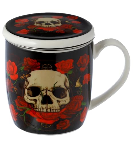 Puckator Skulls & Roses Totenkopf Tasse aus Porzellan mit Teeei und Deckel von Puckator