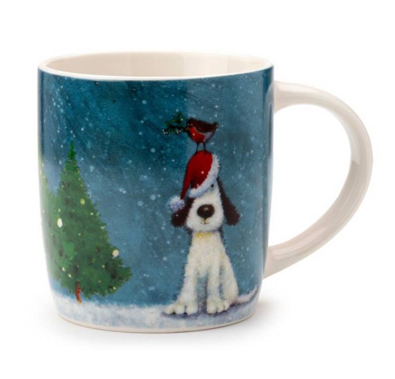 Puckator Tasse Weihnachtstasse aus Porzellan mit Hund & Rotkehlchen für ca. 300ml, Porzellan Puckator Tasse Weihnachtstasse aus Porzellan mit Hund & Rotkehlchen für ca. 300ml, Porzellan von Puckator