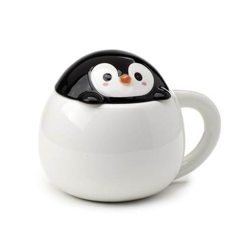 Puckator Tasse aus Keramik mit geformtem Deckel - Pinguin - süße Tiere von Puckator