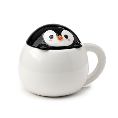 Puckator Tasse aus Keramik mit geformtem Deckel - Pinguin - süße Tiere von Puckator