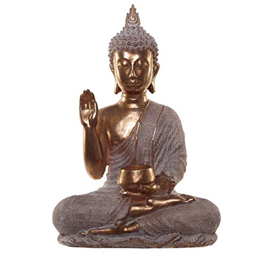 Puckator Thai-Buddha-Figur, Gold und Weiß, mit Bettelschale, Kunstharz, Mehrfarbig, Höhe 33 cm, Breite 23 cm, Tiefe 18 cm von Puckator