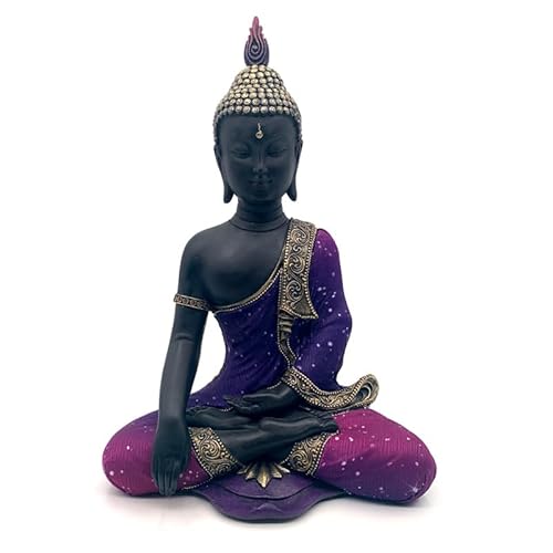 Puckator - Thailändische Buddha-Statue in Onyrischer Meditation - Schwarz und Lila - Hergestellt aus Harz und handbemalt von Puckator