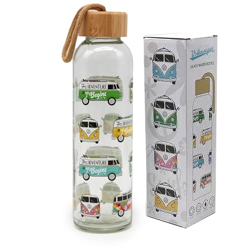 Puckator Trinkflasche aus Glas mit Deckel aus Bambus 500 ml – Volkswagen T1 – Summer & Surf Puckator Trinkflasche aus Glas mit Deckel aus Bambus 500 ml – Volkswagen T1 – Summer & Surf von Puckator
