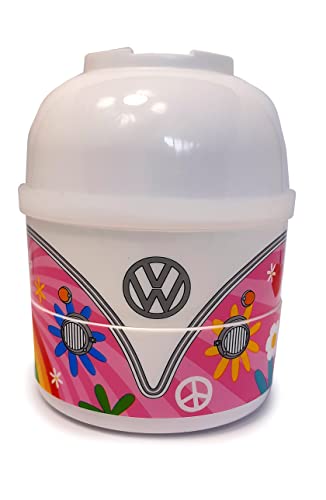 Puckator Volkswagen VW T1 Camper Bus Summer Love Round Bento – Lunchbox für Erwachsene und Kinder mit Fächern – Snackbox – Lebensmittelbehälter mit Deckel – Stapelbare Snack-Töpfe für Kinder von Puckator